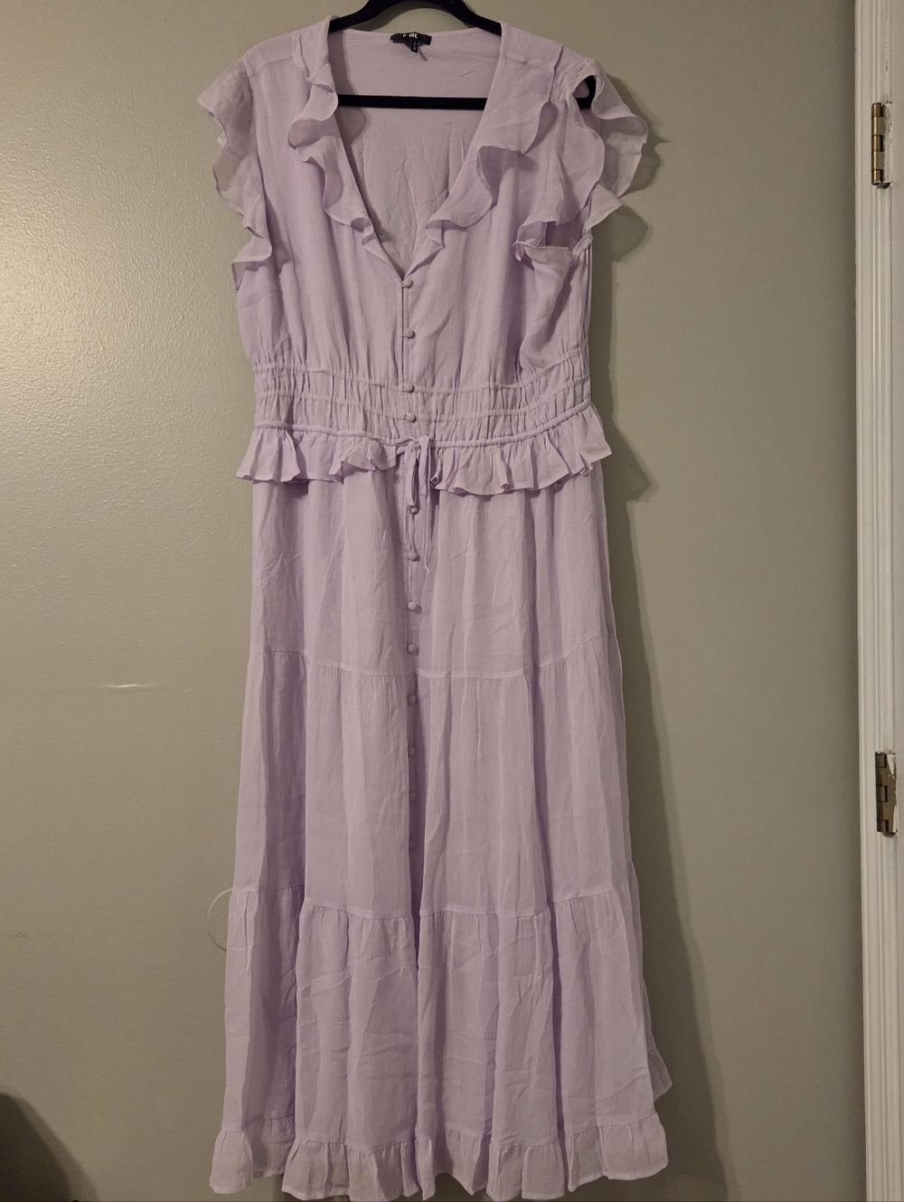 PAIGE Womens 100% Silk Purple Ruffle Whimsical Tiered Midi Dress Sz 14 NWOT - Picture 6 of 11